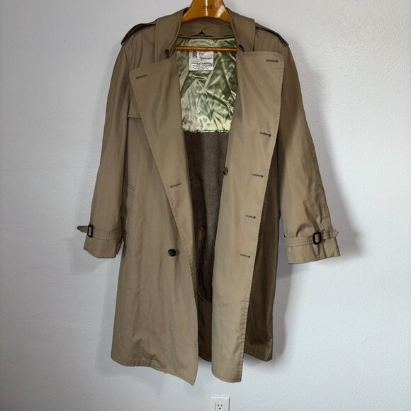 London Fog Maincoats Trench Coat 46R Khaki Belted Zip-In Liner Double Breasted - Picture 8 of 16